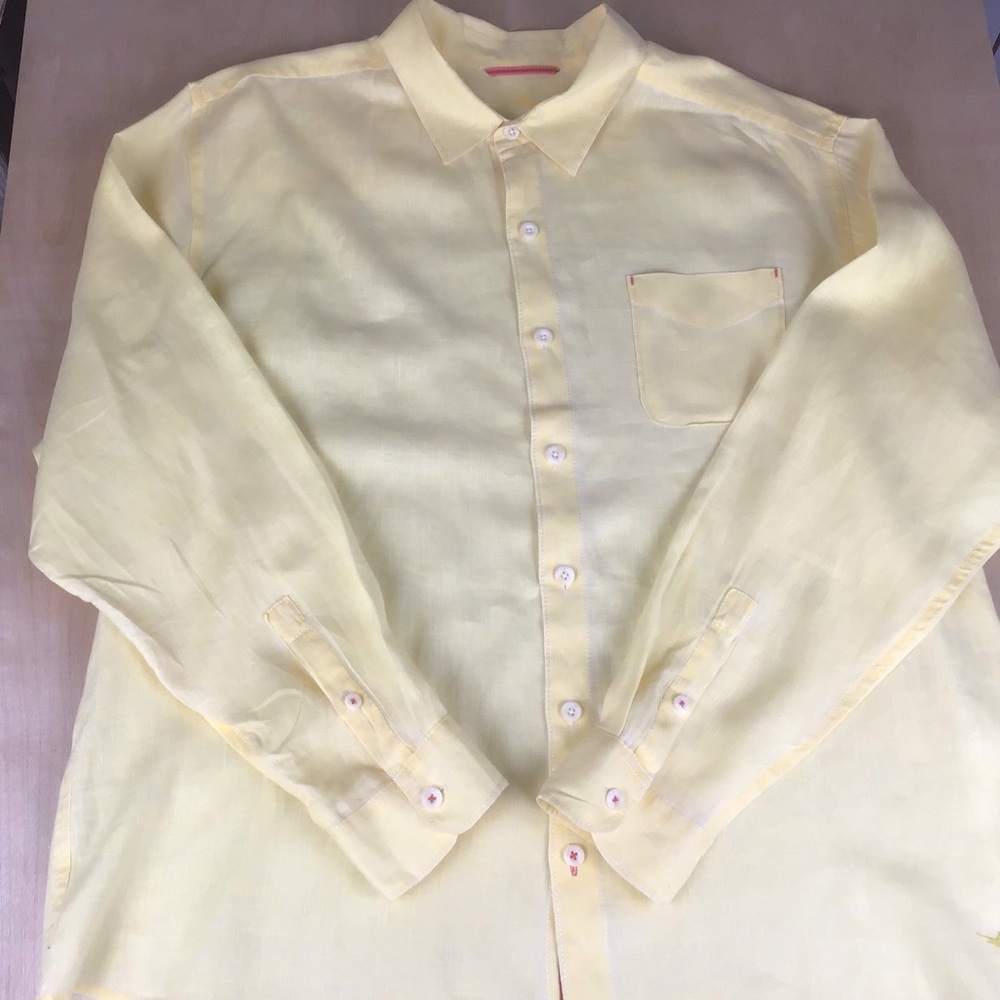 Tommy Bahama Relax Mens XL Long Sleeve Button Up Linen Shirt Yellow